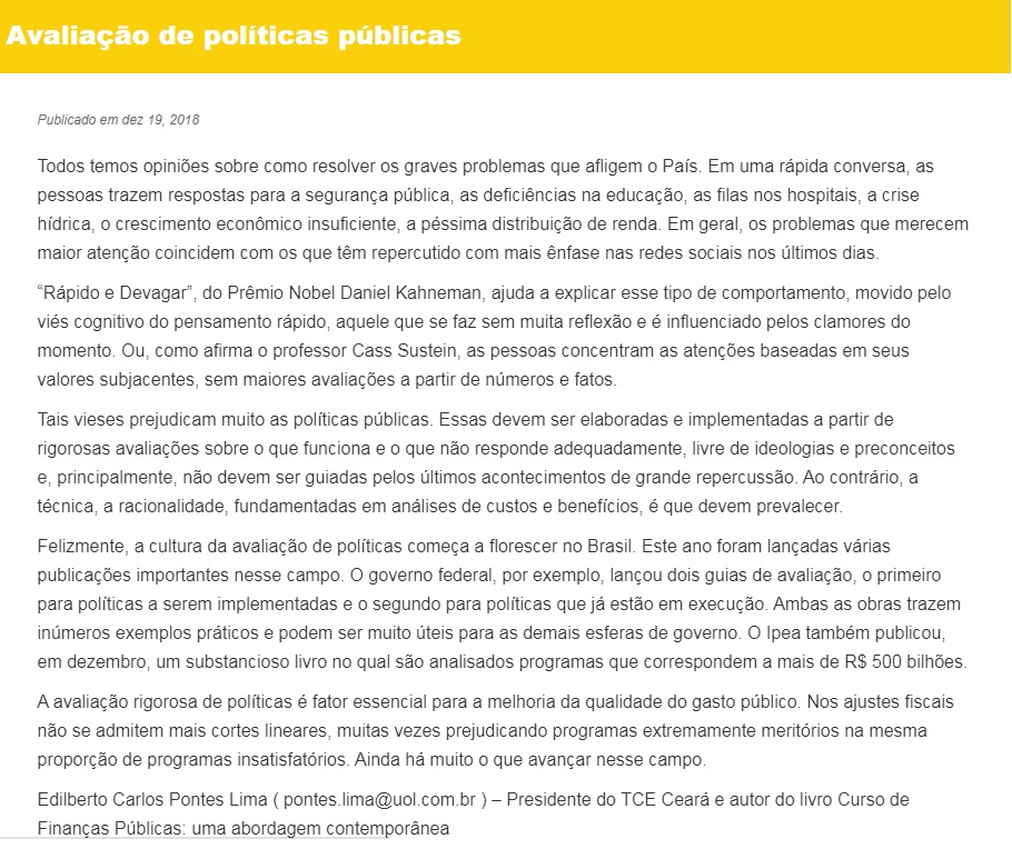 Avaliação de políticas públicas