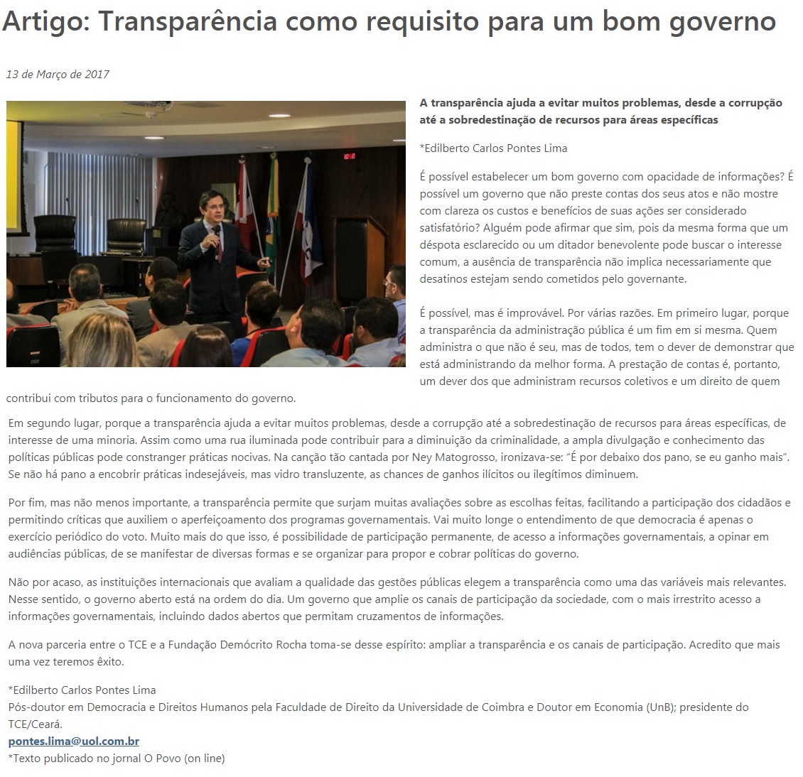 Transparência como requisito para um bom governo